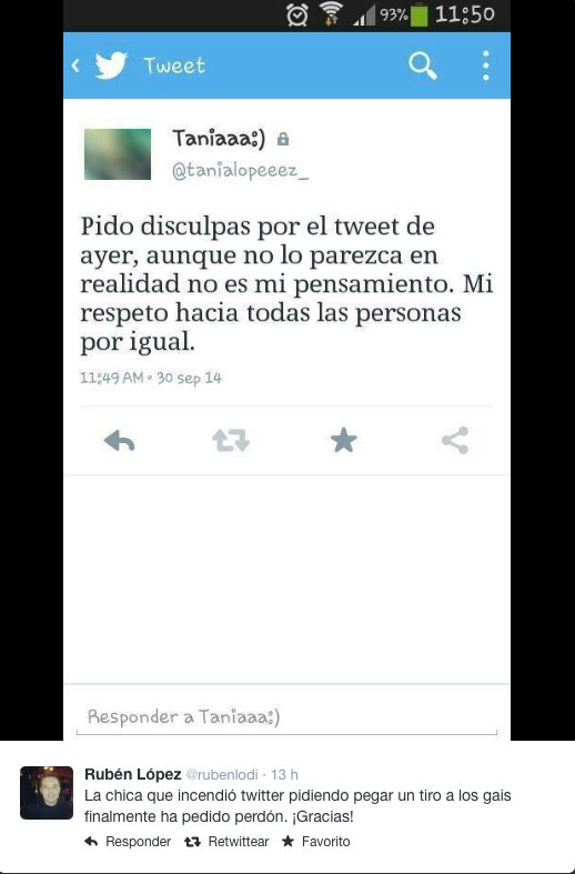 La homófoba de Twitter pide perdón